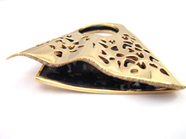 18ct Gold, Vitous Blue Enamel Ring and Diamonds